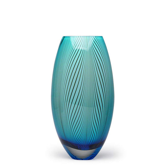 Ca D Oro Murano Style Glass Vase Blue Feather Pattern Hand Blown Art Glass for Flower, Room Decoration and Centerpiece - Model 54 MS