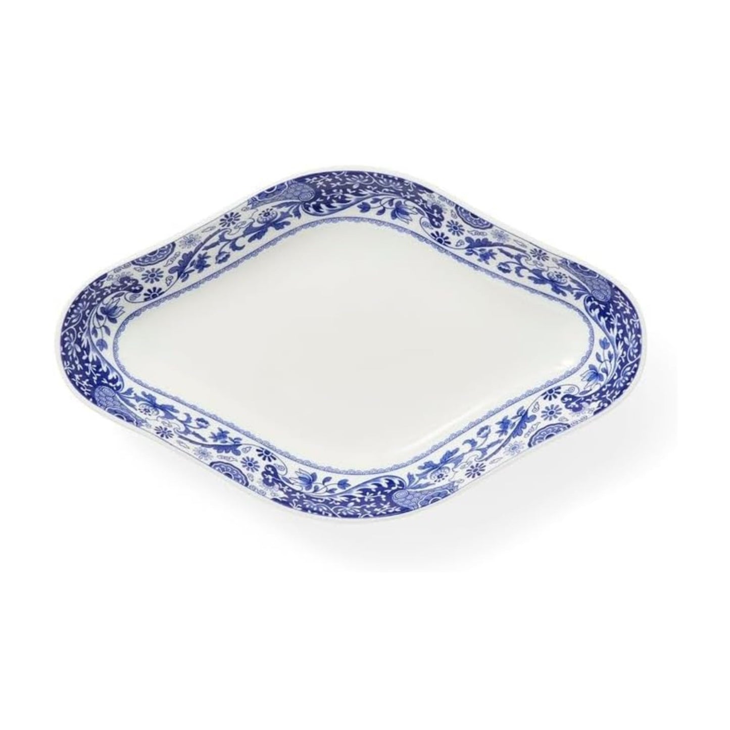 Spode Blue Italian Brocato Diamond Dish - 8.5-Inch Porcelain Serving Piece, Decorative Table Dish for Salads, Appetizers, Pasta, Desserts - Housewarming Gift