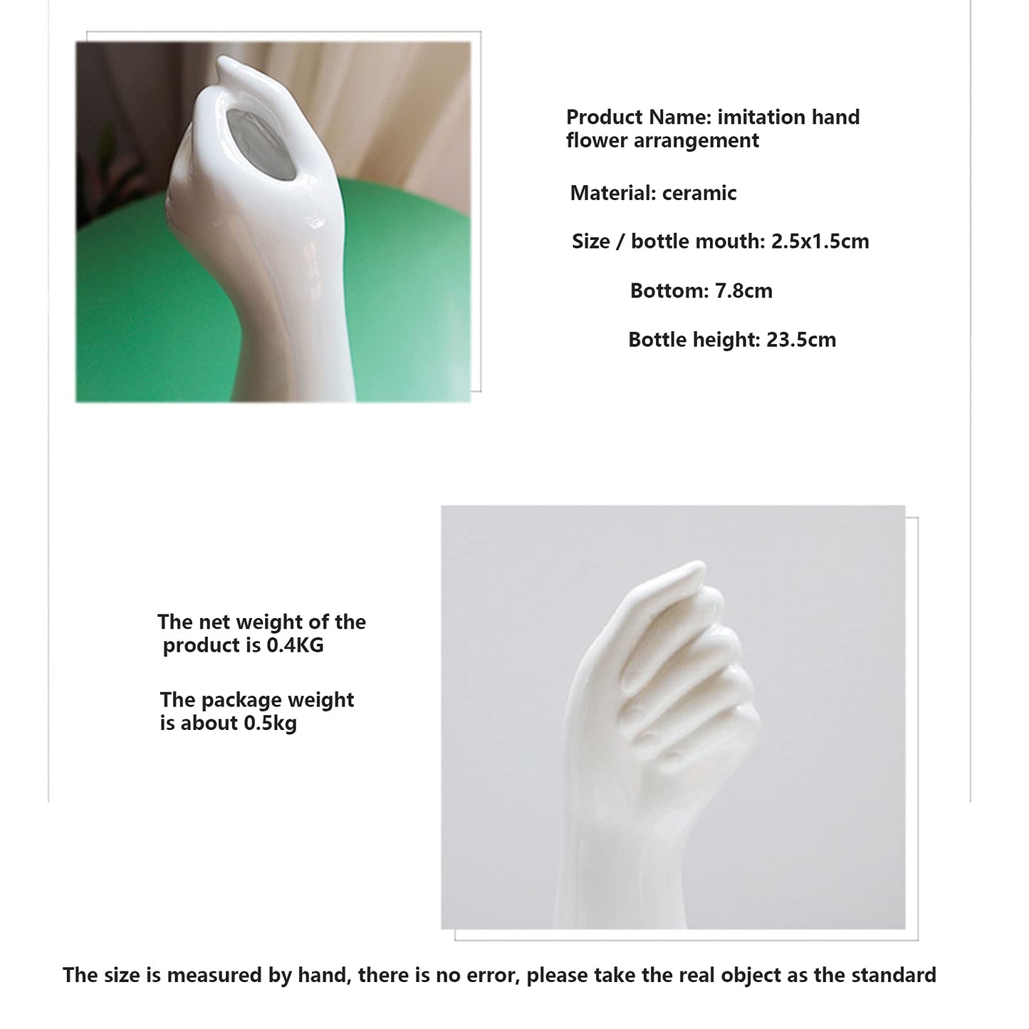 Romehaha Modern Hand Shaped Decorative Vase,9.25''H Ceramic Body Vase, Art Small Flower Vase for Coffee Table Decor,Vases for Flowers,Shelf Living Room Home Farmhouse Table Decor