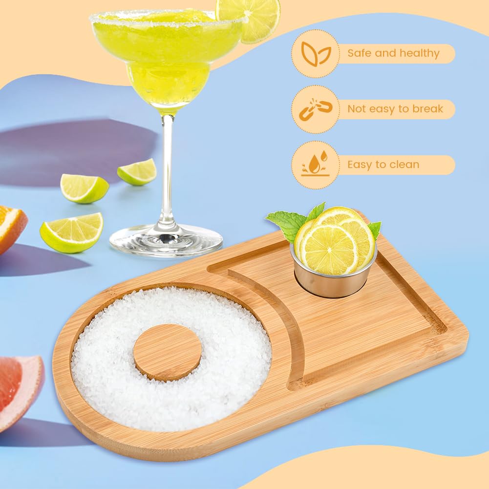 Margarita Salt Rimmer Set, Wood Margarita Rimmer Set with Bowl for Cocktail, Party Sugar and Salt Drinks Bartender Tool for Home Bar Celebration(COLOR:Wood)