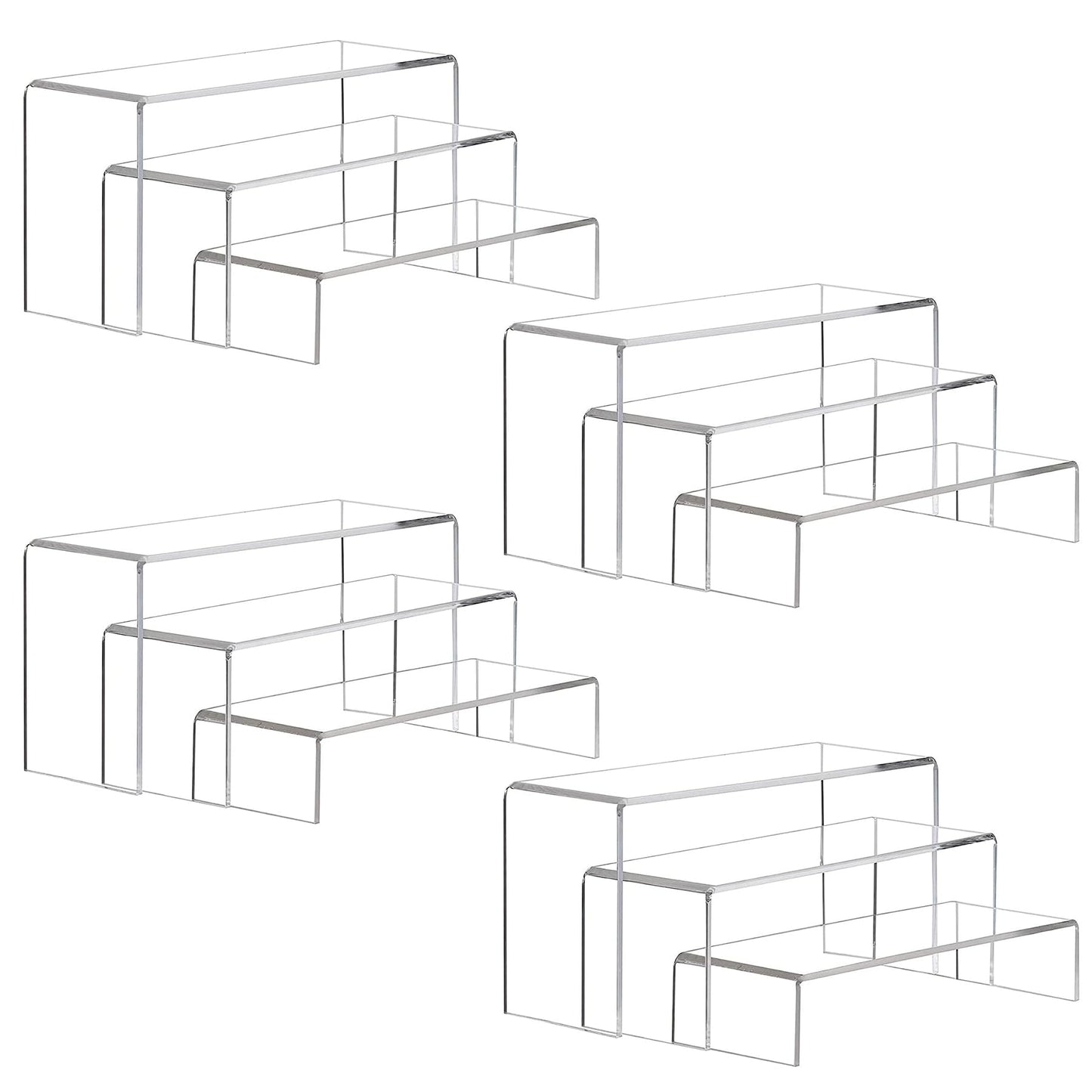 ANDGOO 12 Pack Large Acrylic Risers, 4 Set(11.2”L~11.6”L~12”L) Clear Rectangular Stands for Display, Tiered Acrylic Shelves for Decor, Collectibles, Dessert Table, Retail Display Shelf Showcases