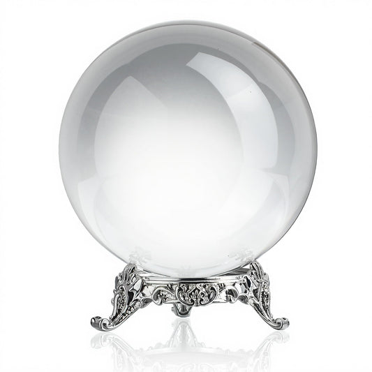 QFkris 80mm Clear Crystal Ball with Stand for Fortune Teller Divination Crystal Sphere for Magic, 3.1inch Decorative Ball for Lensball Photography, Feng Shui