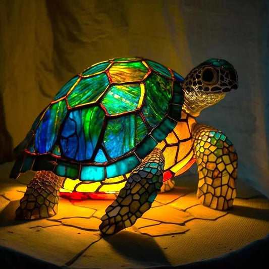 Desniltol 3D Animal Table Lamp, Retro Stained Animal Night Light Lamp, Cute Resin Animal Lamps, Vintage Animals Bedside Lamp with USB Ports Suitable for Living Room, Bedroom, Home Office (Sea Turtle)