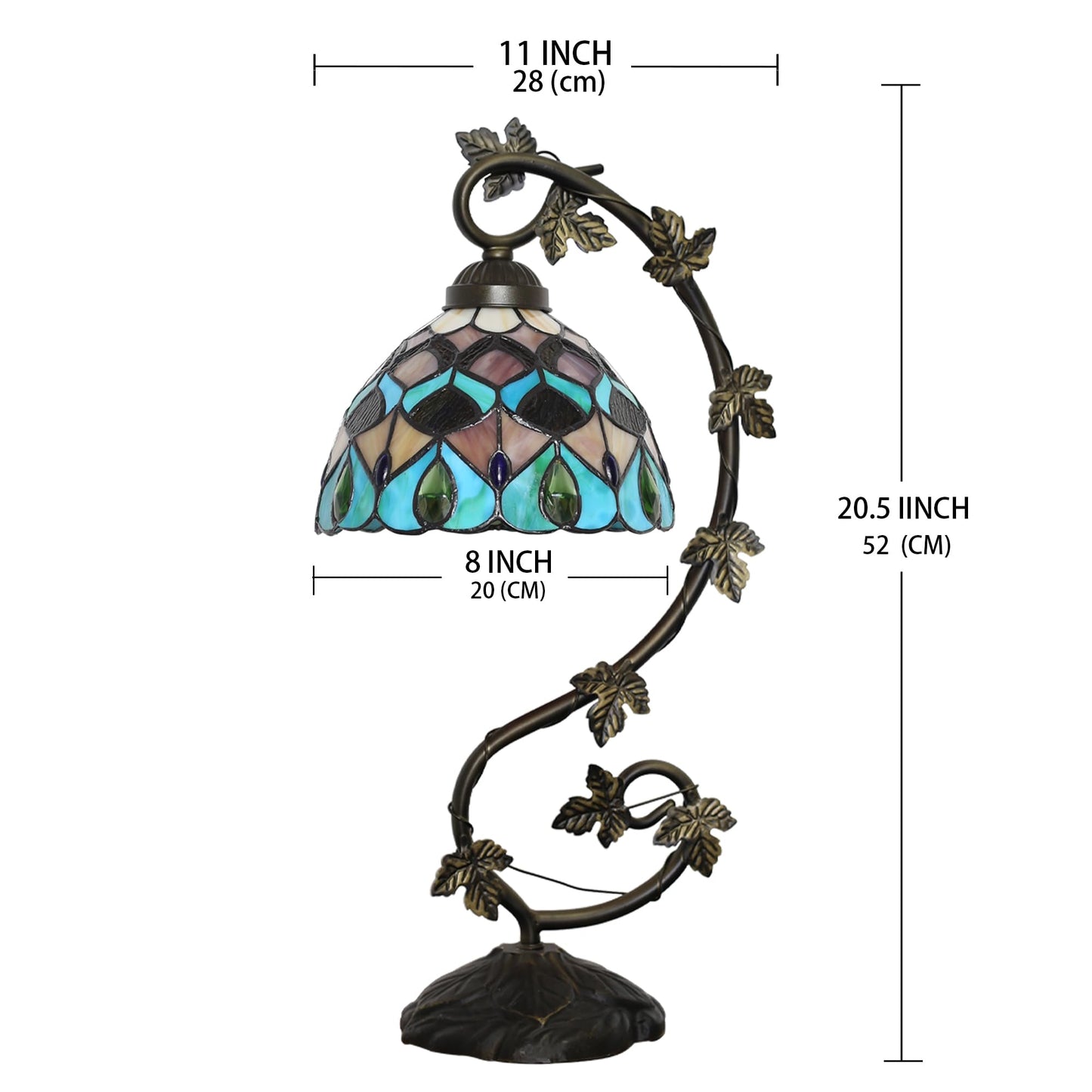 ZYLINX Small Tiffany Lamp Stained Glass Desk Light Blue Phoenix Tail Style