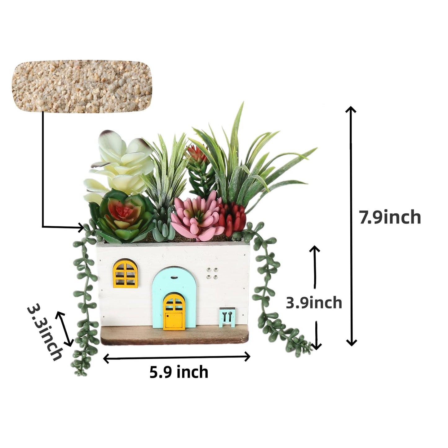 COTSEN 7.9 Inch Artificial Succulent Plants Wooden House Shape Potted Plants Gardening Gifts Fake Succulents for Home Office Indoor Outdoor Decor