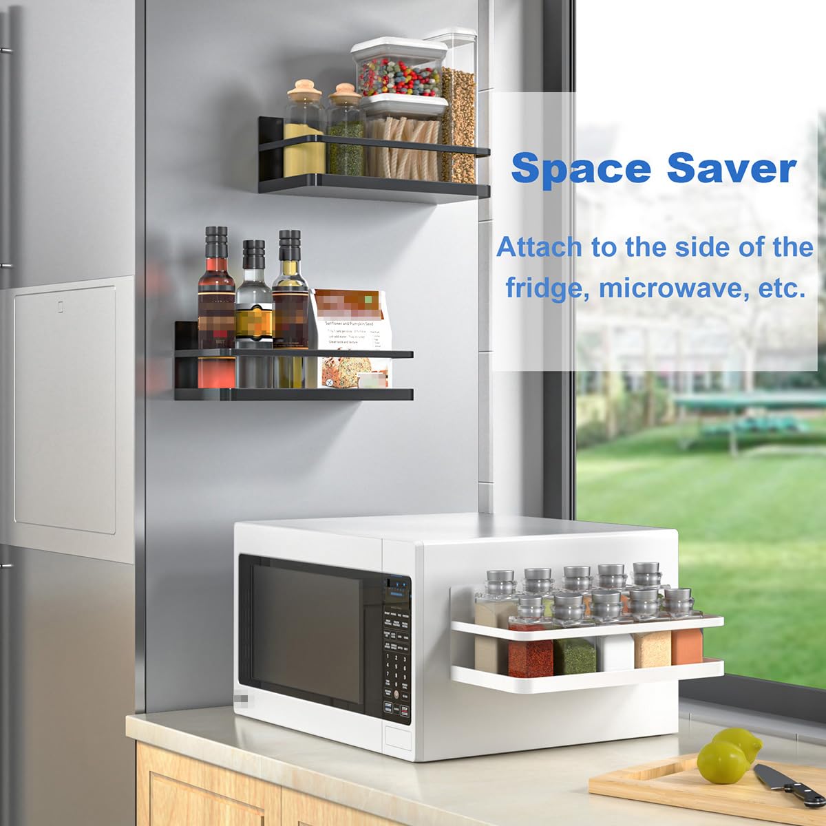 NIFIVE Magnetic Spice Rack, Magnet Refrigerator Spice Shelf Organizer for Spices, Jar of Olive Oil, Cooking Oils, Salt, Pepper, Perfect Space Saver for Small Kitchen, Black, 2 Pack