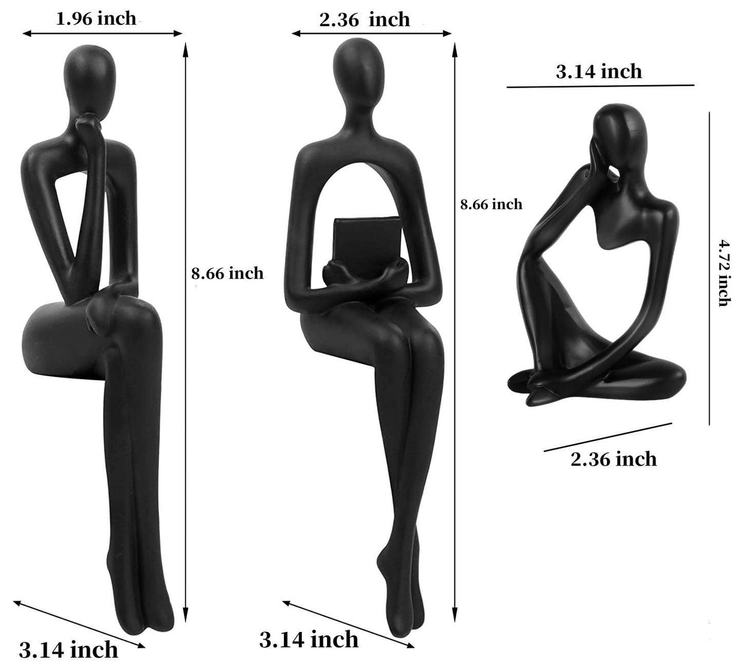 Prettidecor Gold Home Decor Thinker Statue Accents, Set of 3 Thinker Sculptures Office Decor Modern Abstract Resin Decoration on Shelf Table Desk for Living Room Office Bedroom (Black, Large)