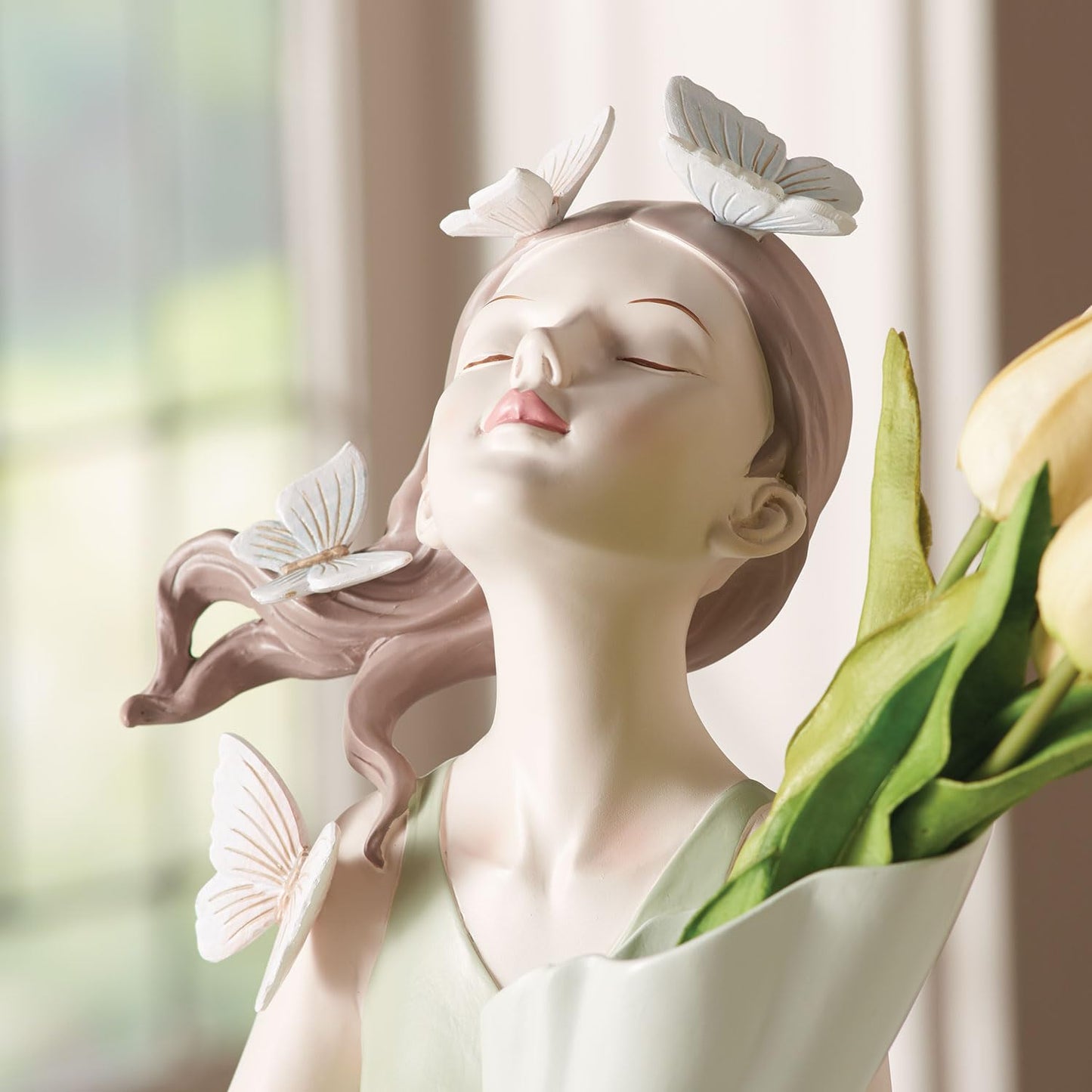 Girl with Butterflies and Vase Sculpture