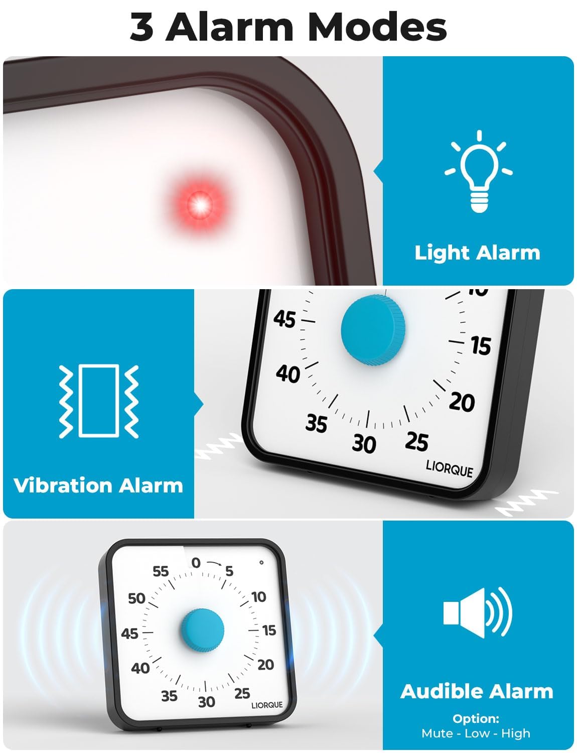 LIORQUE 60 Minute Visual Timer for Kids and Adults, Non-Ticking 7.5 Inch Large Visual Countdown Timers for Classroom Desk Countdown Clock with Magnetic Backing, Kids Pomodoro Timer Clock