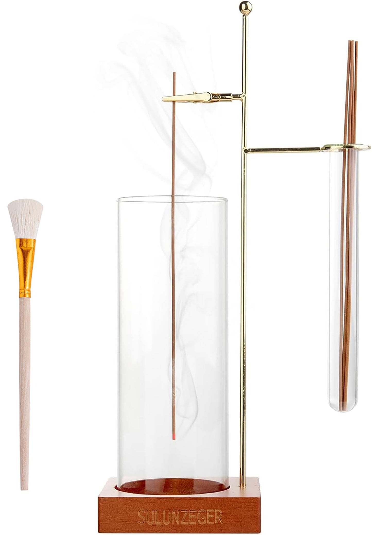 SULUNZEGER Incense Holder for Stick, Glass Insence Burner for Sticks with Removable Anti Ash Catcher & Storage Tube, Wood Cones Holders Stand with Ash Brush, Yoga Spa Madiation Relaxation, Home Decor