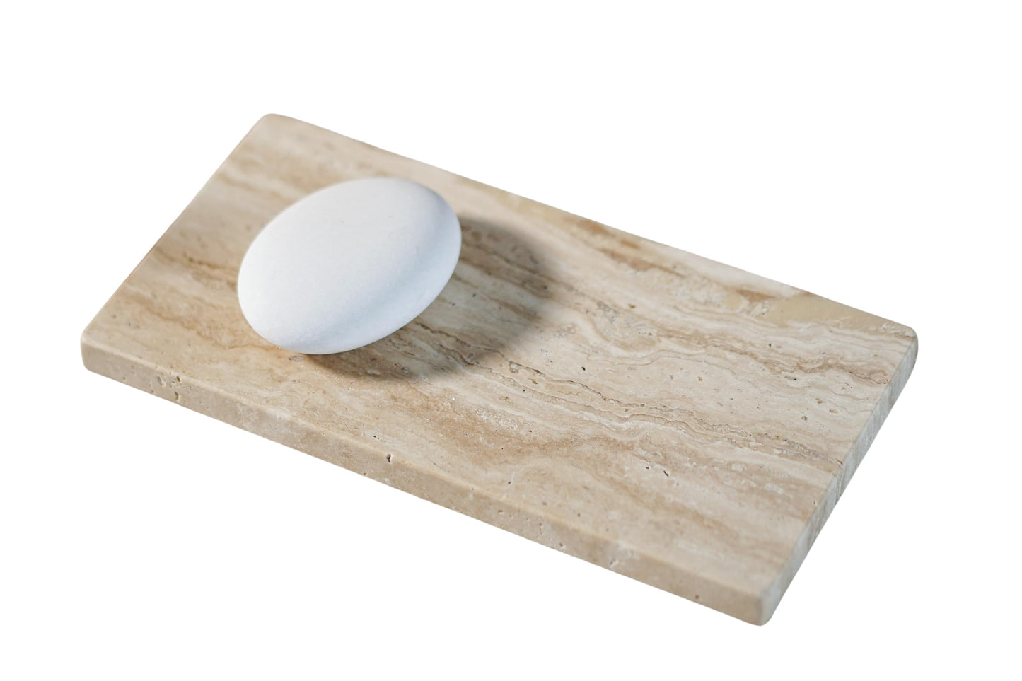 Astavostone Travertine Tray, Cream White Natural Marble Decor Tray for Bathroom Vanity Decorative Rectangle Stone Board for Jewelry, Perfume, Candles, Keys, Coffee Table Organizer (9.5" x 4.7")