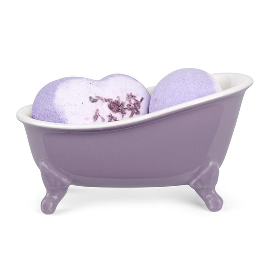 NEWHENGS 6.1" Vintage Ceramic Mini Decorative Clawfoot Bathtub Bar Soap Dish, Kitchen Sponge Holder and Shower Tray for Bathroom, 1 Pack (Lavender)