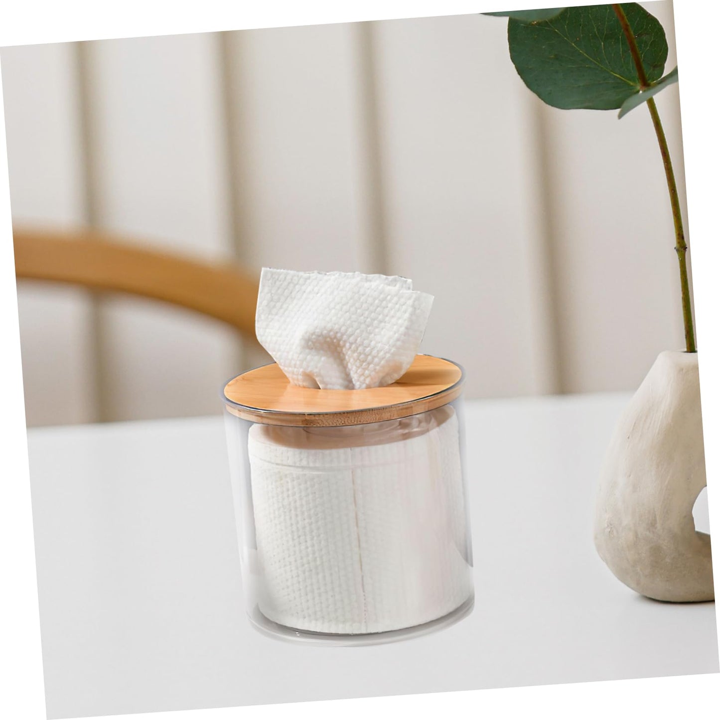 jojofuny Clear Round Tissue Box Holder Tabletop Tissue Dispenser and Napkin Holder for Living Room Bedroom Bathroom Office and Home 5.11 X 5.11 X 5.11 in Transparent Roll Paper Container