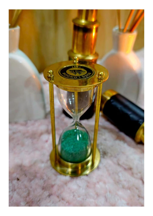 Brass Sand Timer with Green Sand – 1 Minute (60 Seconds) | Polished Brass Finish | 4” Mini Hourglass by DE CRAFTIVE