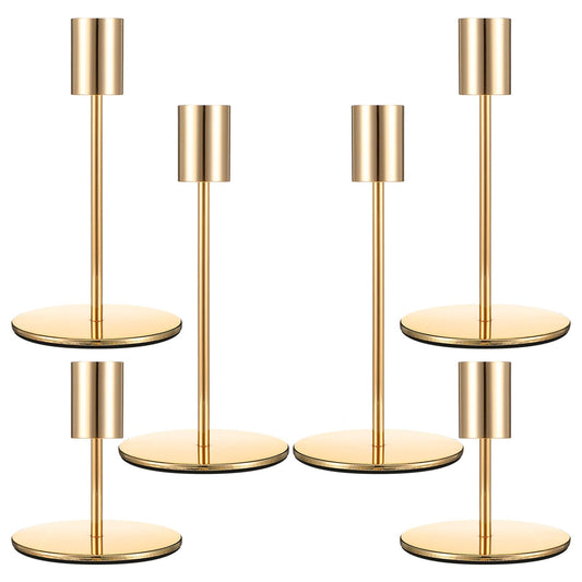 6 Pcs Gold Taper Candle Holders Set, Metal Candlestick Holder for Dining Table Centerpiece, Wedding, Mantel Decor, and Housewarming Gift