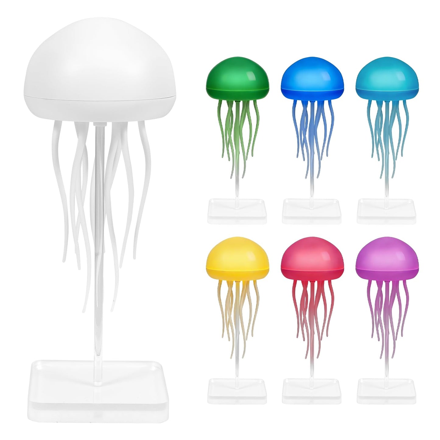 Jellyfish Lamp, Jellyfish Night Light with Touch Sensor, RGB Jellyfish Table Lamp, Rechargeable Jellyfish Bedside Lamp with Voice Control, Cute Desk Lamp for Bedrooms, Living Room (Hanging + Base)
