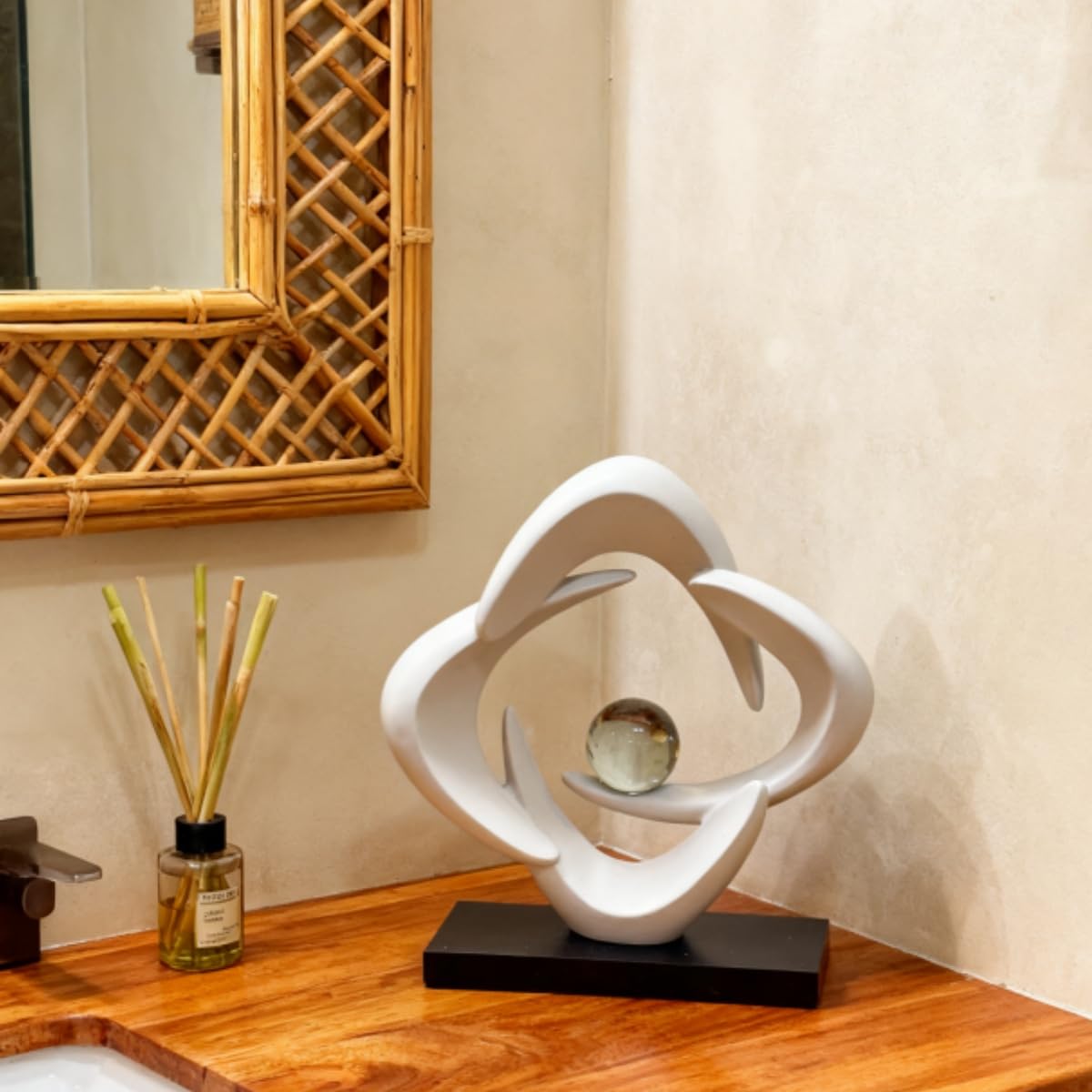 XGZY Abstract Flame Art Statue-Modern Home Decor Table &Book Shelf-with Glass Ball (10.43in Tall Figurine) (White B)