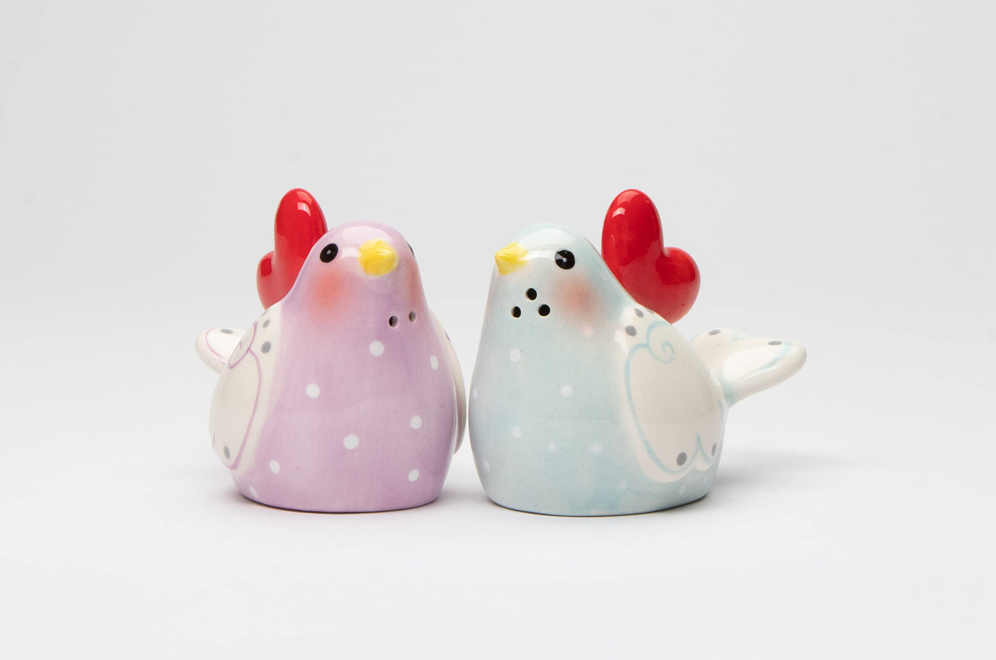 Fine Ceramic Valentine Love Birds with Red Heart Salt & Pepper Shakers Set, 3-3/8" L