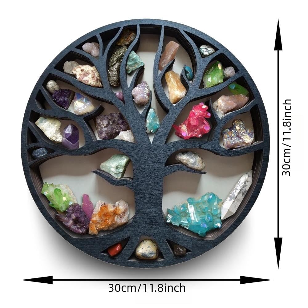 Jamo Homzi Life Tree Wooden Crystals Shelf,Wall Mounted Moon Display Shelves,Crystal Display Stand，Gothic Witchy Boho Aesthetic Shelf for Crystals Stone Essential Oil Small Plant Art(Tree)