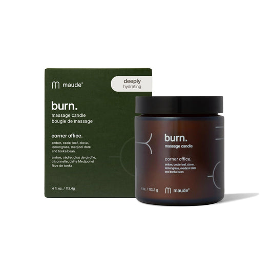 Maude Burn, Corner Office (No. 1) - Hydrating + Skin-Softening Soybean + Jojoba Oil Massage Candle - Soothing Massage Oil, Notes of Amber, Lemongrass + Tonka Bean - Relaxing Self Care Gifts (4 oz)