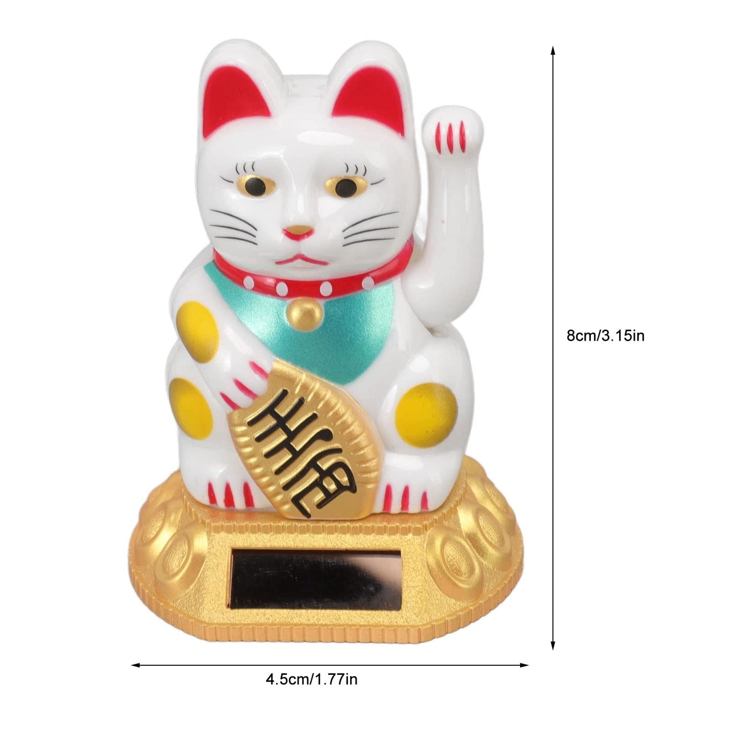 Tiiyee Chinese Lucky Cat, Waving Arm Maneki Neko Figurine Solar Powered Fortune Beckoning Cat Statue Decorations for Feng Shui Welcoming Home Car Business Openings Front Desk Ornaments (White)