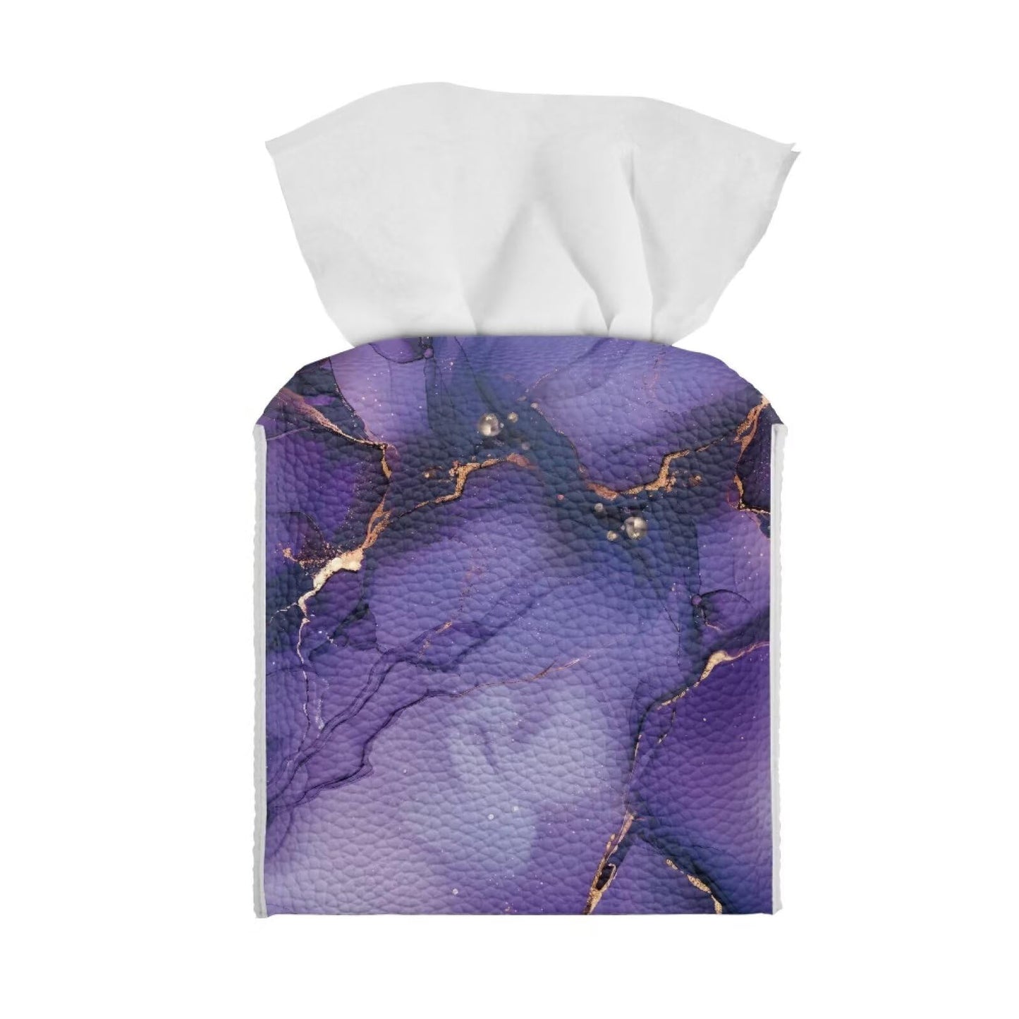 Xsehusvy Marble Purple Tissue Box Cover PU Leather Cube Tissue Holder with Bottom Belt Waterproof Square Facial Tissue Boxes Decorative Organizer for Bathroom Vanity
