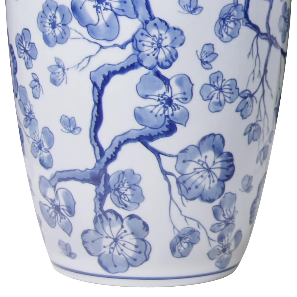 Andaliz Blue and White Ceramic Vase 13.2 Inch, Hand-Painted Floral Plum Blossom Design, Large Floor Vase for Living Room, Entryway Home Décor