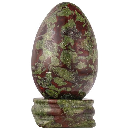 Nupuyai 1.8" Healing Crystal Egg with Round Stone Stand, Polished Decorative Oval Stone Statue for Home Office Tabletop, Dragon Blood Stone