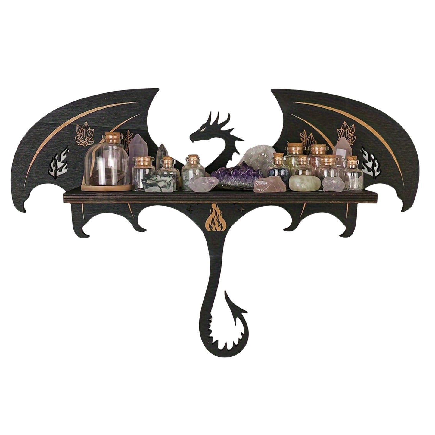 Rannyfol Witchy Gothic Crystal Display Shelf for Dragon Wall Decor, Wooden Dragon Knick Knack Shelf for Glass Rock Trinket Display, Floating Shelf (Dragon, 15.8 Inches)