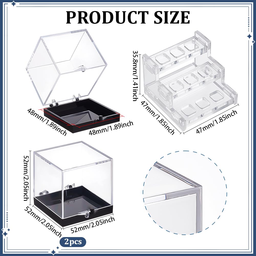 BENECREAT 2Pcs 3-Tier Clear Display Case, 2x2x2Inch Square Specimen Display Case Mineral Crystal Boxes for Collectibles Action Figures Plant Mineral Stone