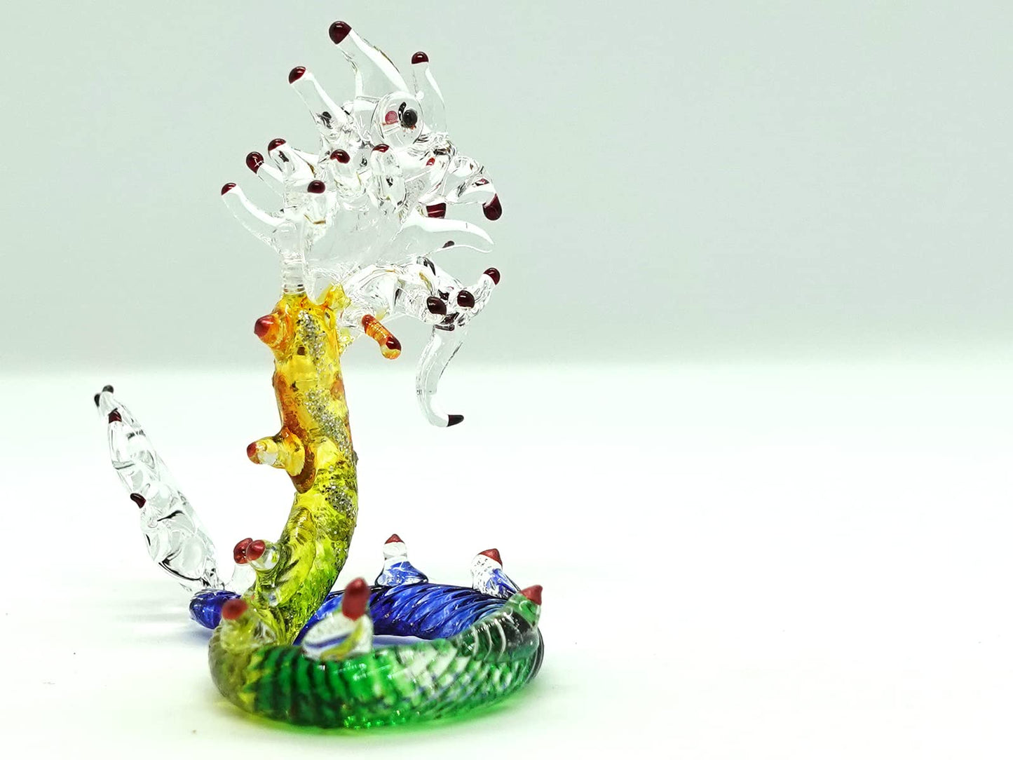 Sansukjai Nak/Dragon Thai Miniature Figurines Animals Hand Painted Blown Glass Art Collectible Gift Home Décor, Rainbow