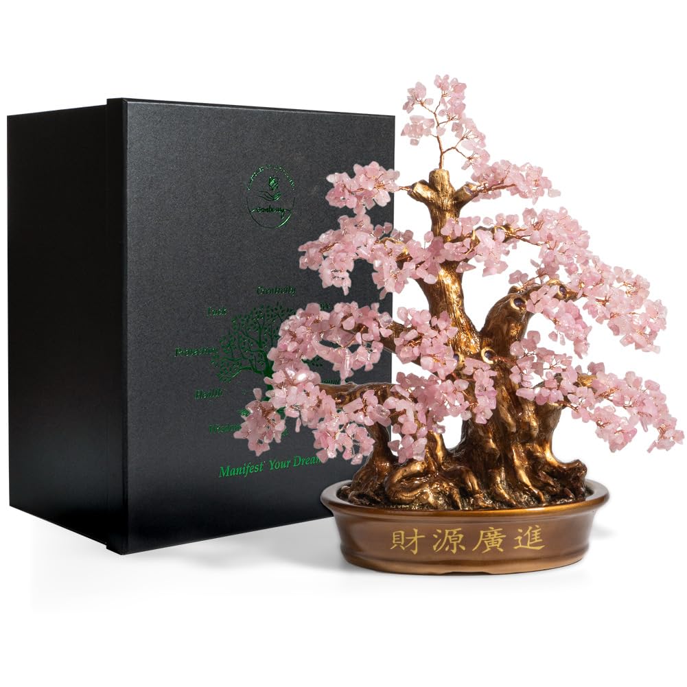 Natural Rose Quartz Tree Large,18" Chakra Crystal Tree(1,300 Gemstone Count) Healing Properties - Bonsai Feng Shui Money Tree for Love Self Care Home Office Decoration