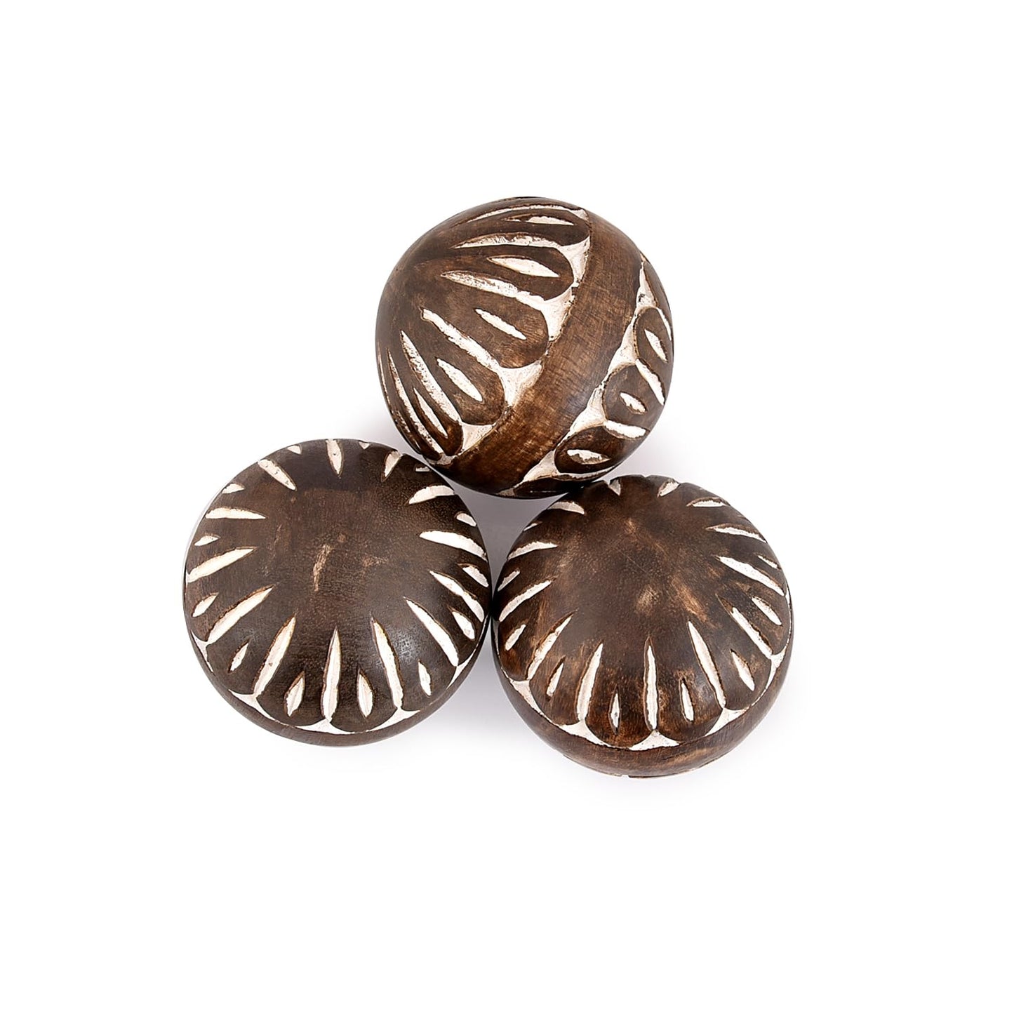Samhita Mango Wood White Decorative Ball Set of 3 for Living, Dining Room Decor - Coffee Table Centerpiece Home Décor (3" x 3"x 3")