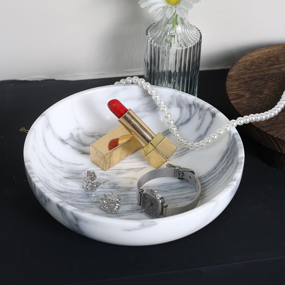 FutureStone Marble Candy Bowl for Home Decor, Modern Decorative Bowl for Coffee Table, Marble Fruit Bowl For Table Centerpiece, Coins Key Catchall Bowl For Entryway (Arabescato, 7.8" x 1.9")