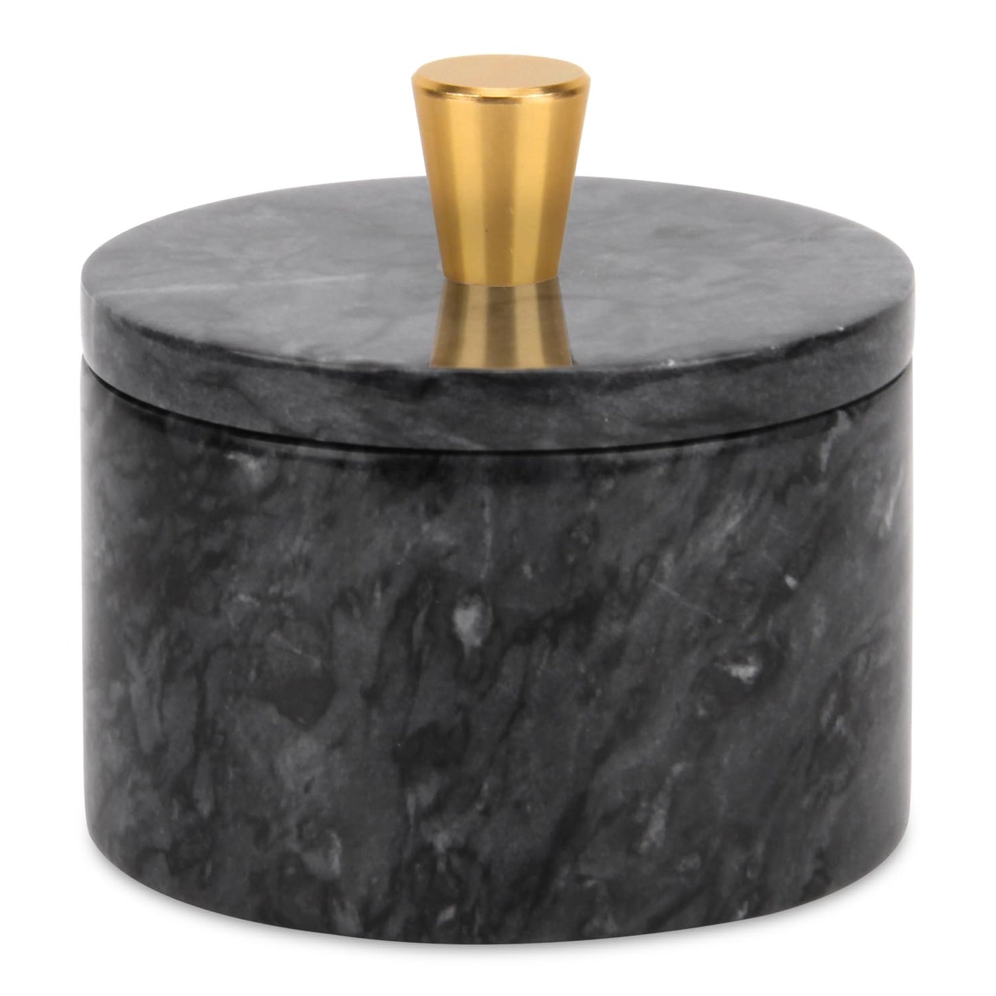 Stonemanus Marble Salt Cellar with Lid, 4 inch Natural Stone Salt Pepper Box, Alloy Lid for Kitchen Countertop Storage (Dark Grey, 4 * 3.5)