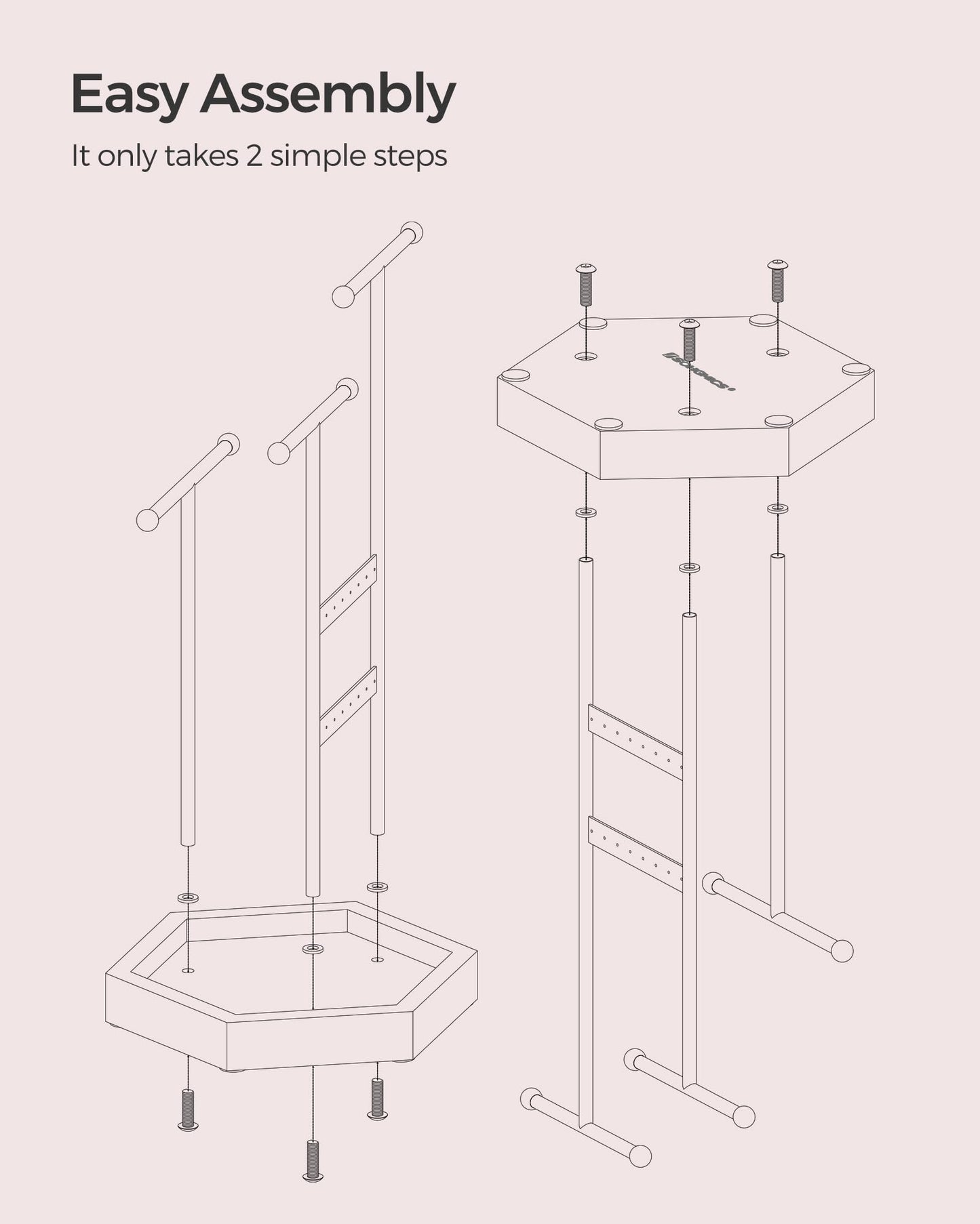 SONGMICS Set of 2 Jewelry Holders Organizers, 3 Tiers and 1 Tray, Jewelry Display Stands with Metal Frame, Necklace Earring Bracelet Holder, for Rings, Pale Gold and White UJJS003A01-2J