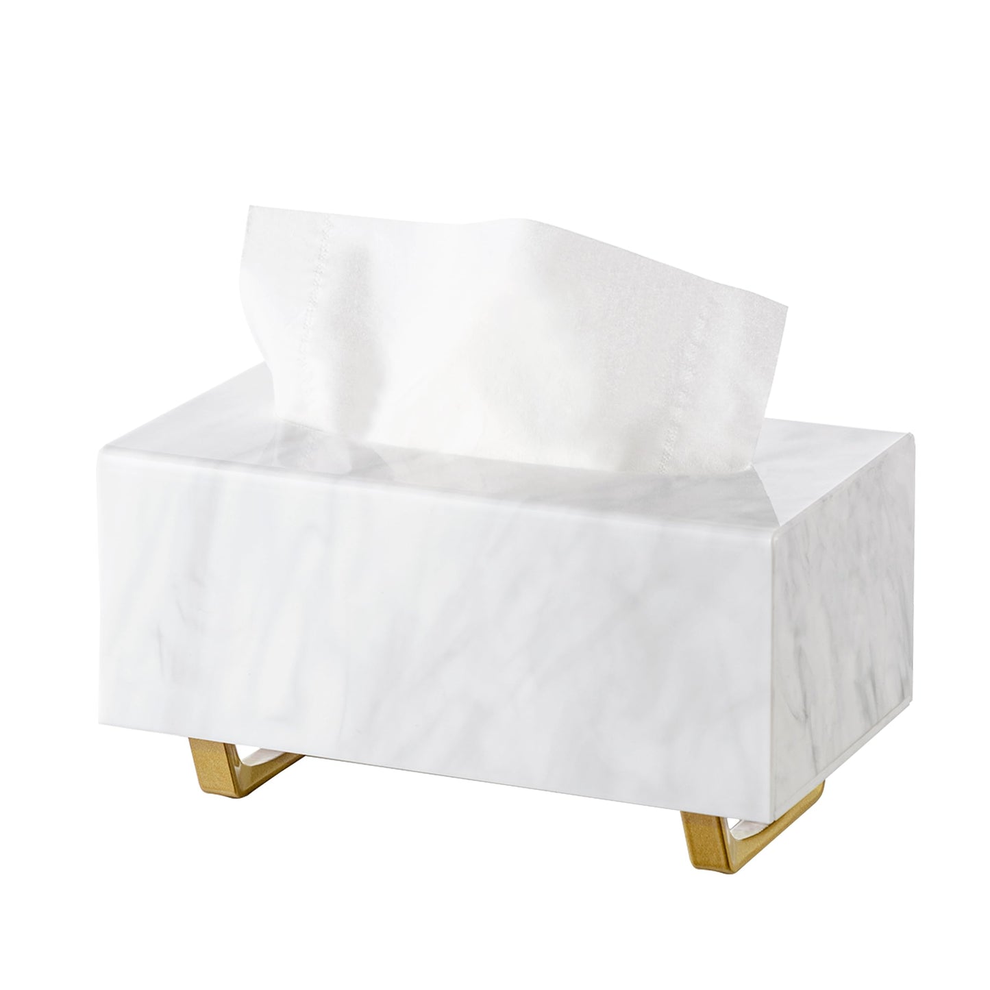 HBlife Tissue Box Cover Rectangle Acrylic Tissue Box Holder with Gold Plated Legs Napkin Dispenser Dryer Sheet Container for Bathroom, Marble White