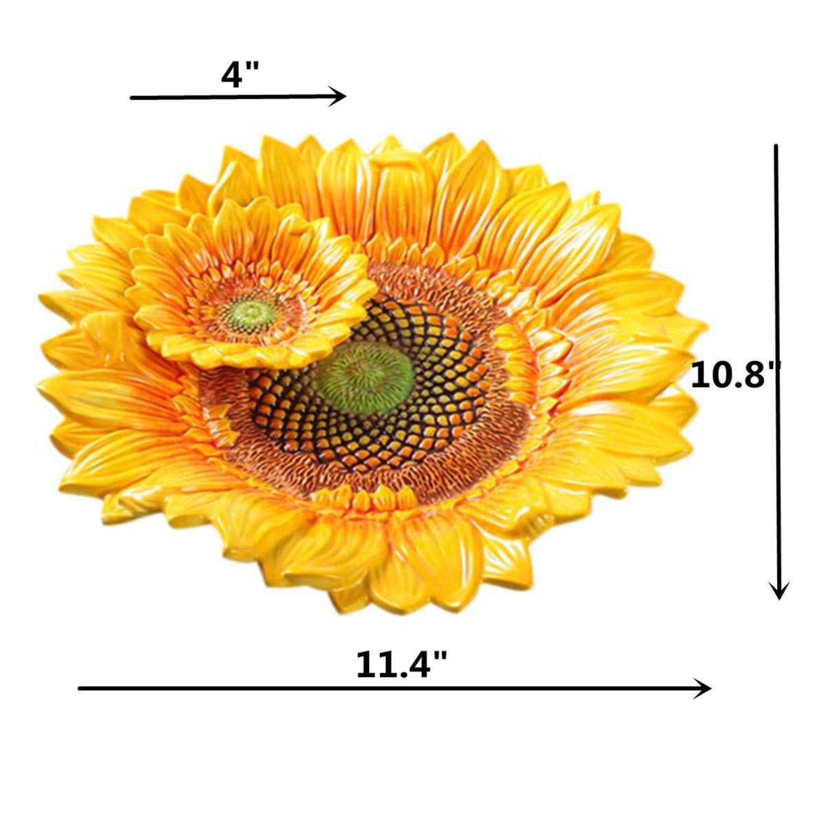 FORLONG Ceramic Chip & Dip Platter,11 inches Double Layer Hand-painted Yellow Decorated Plate -Sunflower
