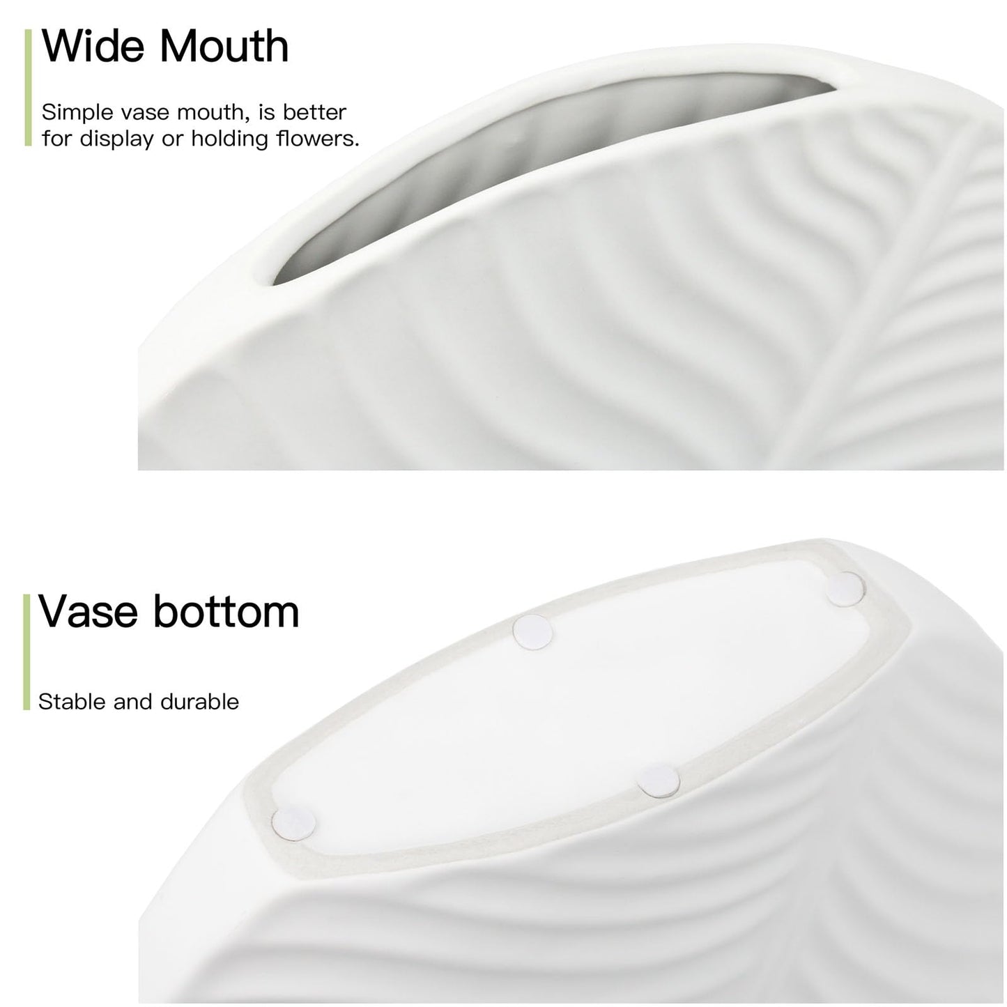 AzulHome Ceramic Vase - Decorative Flower Vase for Modern Table Shelf Decor, Nordic Minimalism Aesthetic Boho Style Decor for Bedroom Living Room Office Entryway Centerpiece Solid White