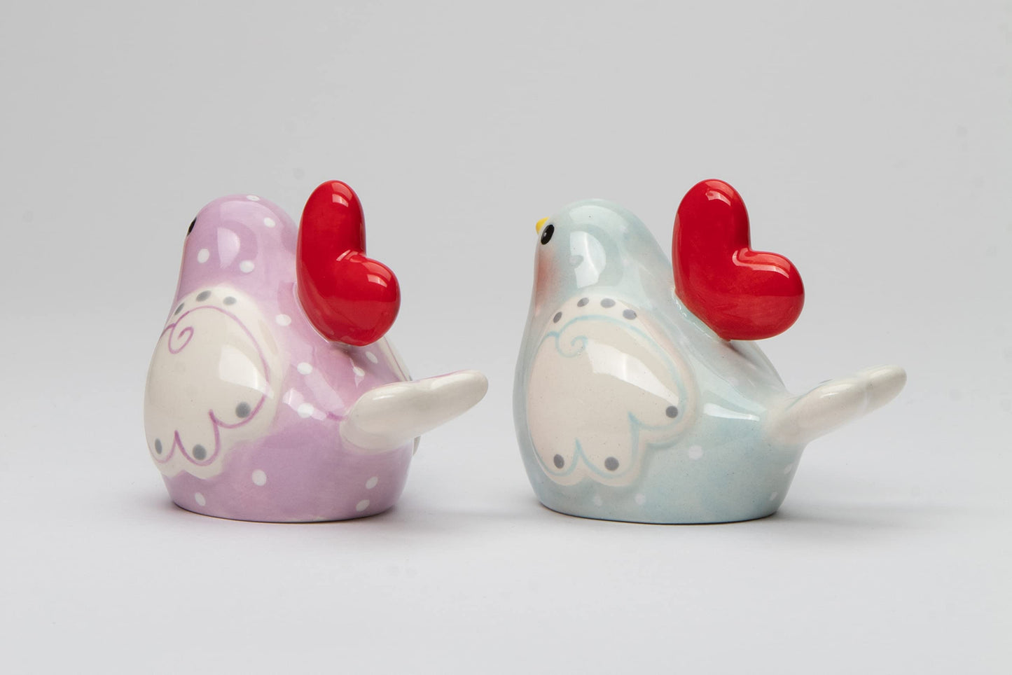 Fine Ceramic Valentine Love Birds with Red Heart Salt & Pepper Shakers Set, 3-3/8" L