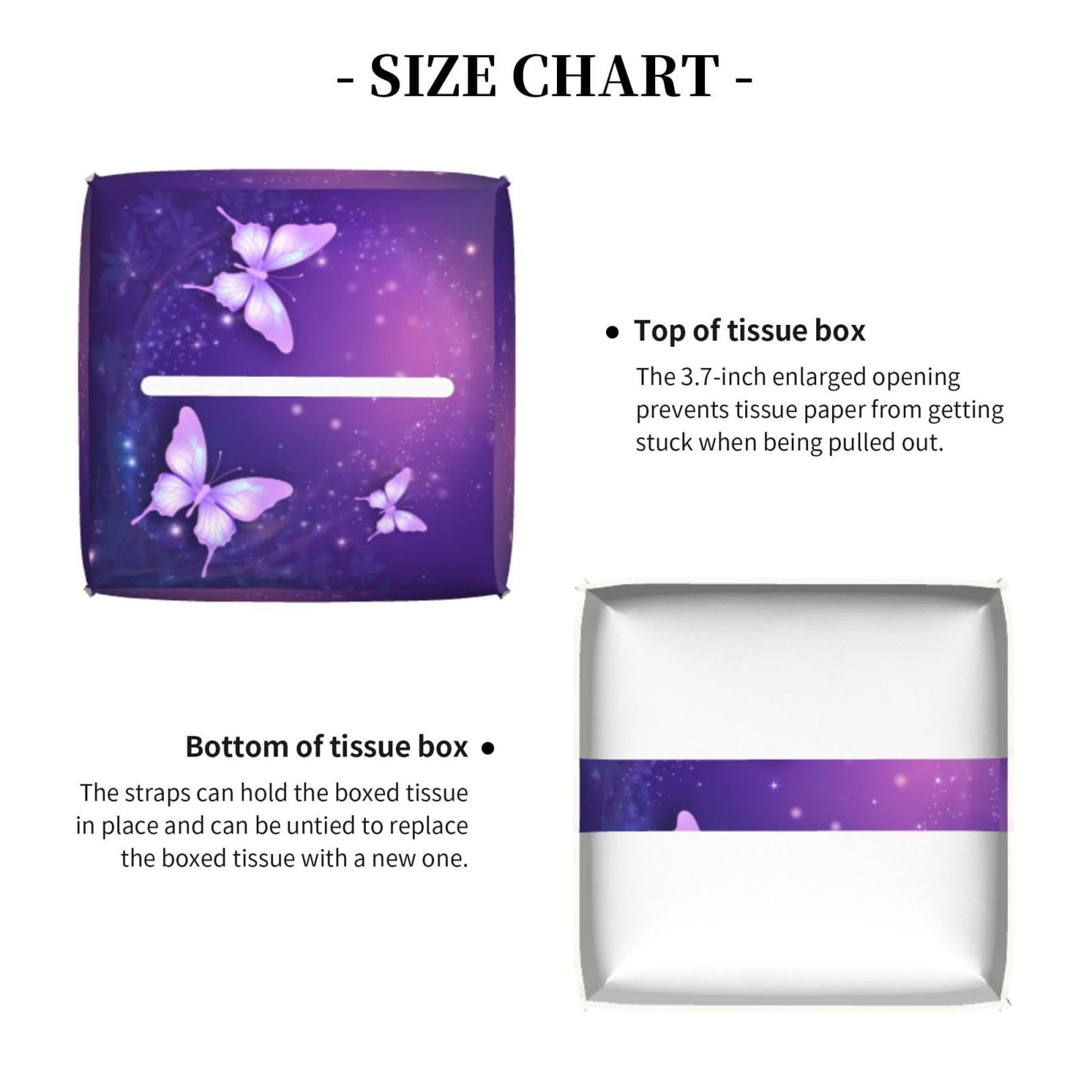 Square Tissue Boxes(5.2"x5.2"x5.2"), Firework Star Purple Butterfly Tissue Holder Decor for Vanity Countertop/Home/Car/Office