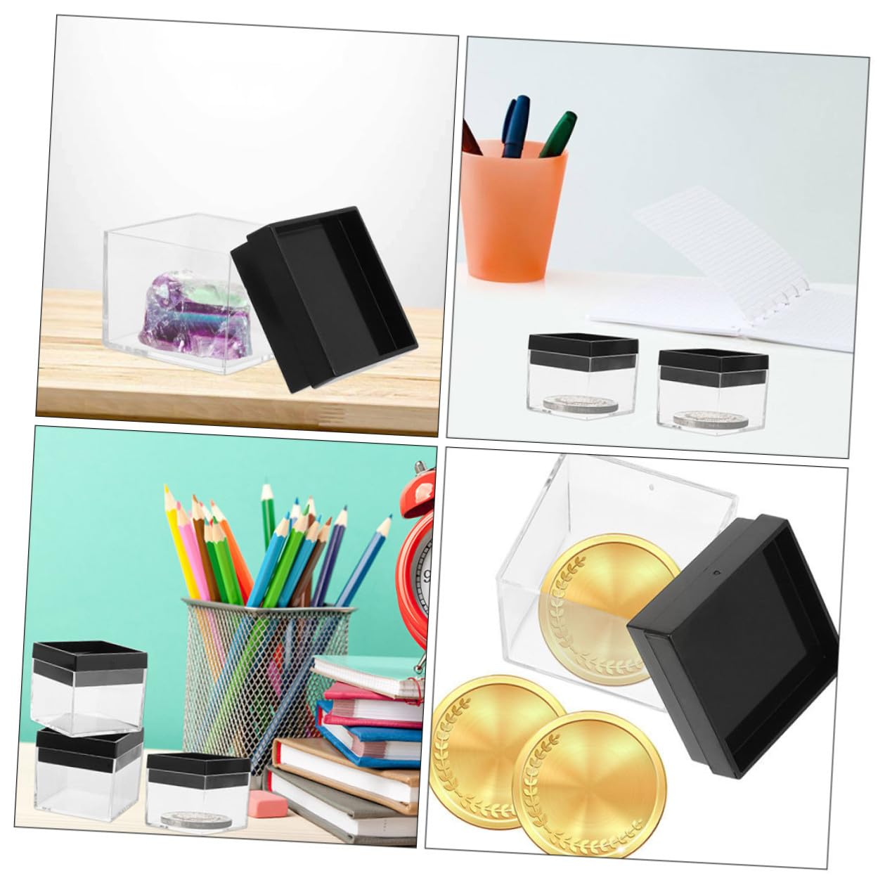 DEARMAMY 15 Pcs Transparent Display Boxes 1.06 Inch Cube Mineral Specimen Storage Cases Clear Square Organizer for Collectibles and Stones