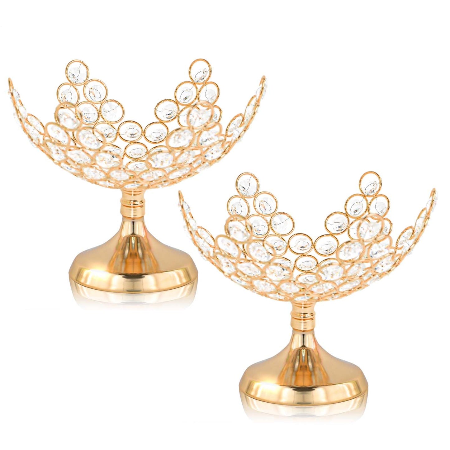 kolnlala 2Pcs Crystal Floral Candy Bowl/Decorative fruit plate - Elegant Metal Frame Centerpiece, Fruit Plate & Nut Tray for Home Decor, Holiday, Wedding, Party Table Decorations (2, Gold)