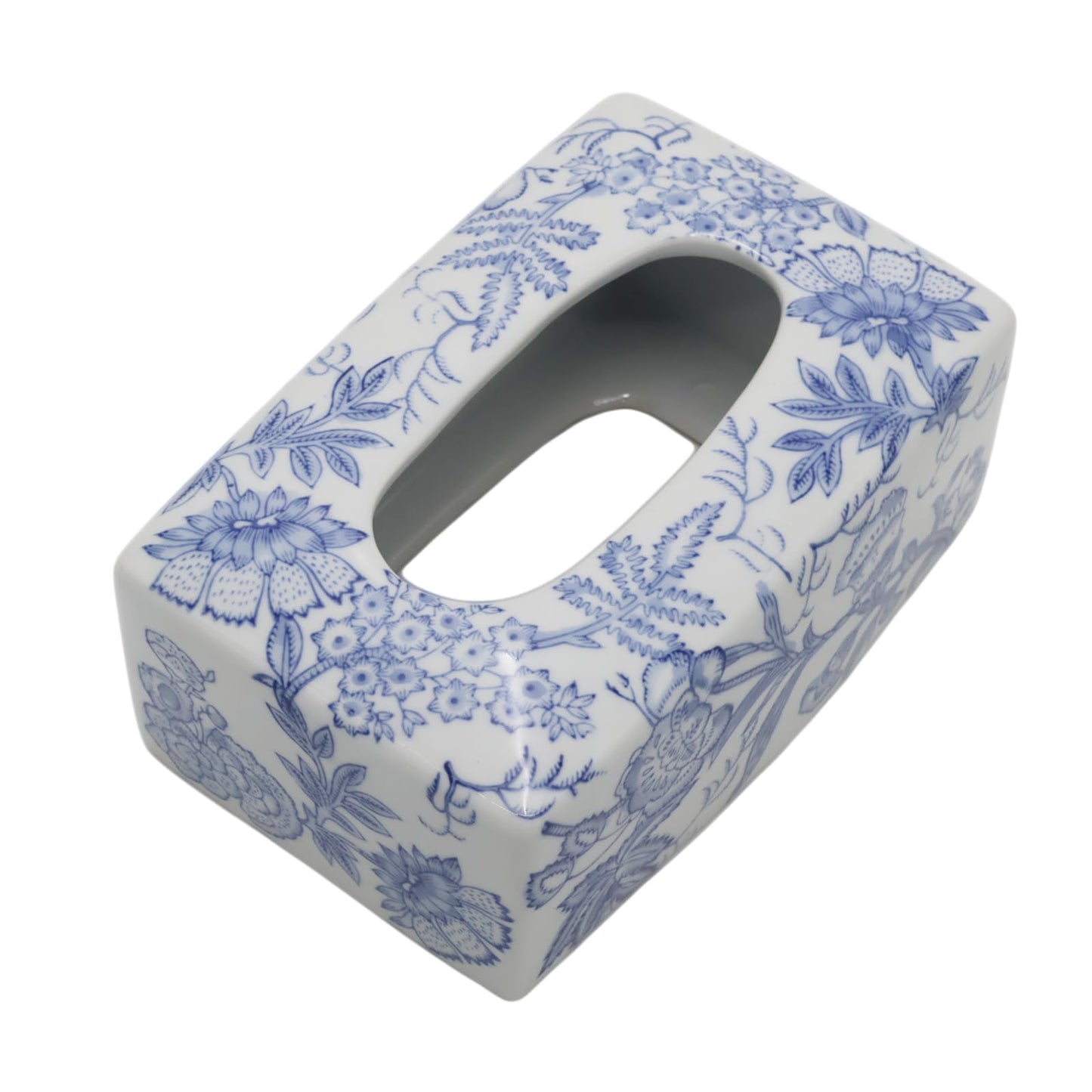 Ceramic Rectangular Tissue Box Cover Holder, Durable Healthy Ecofriendly Decorative Tissue Box Case Organizer Holder for Vanity Toilet Tank Dresser Night Stand Table Countertop，Blue and White A