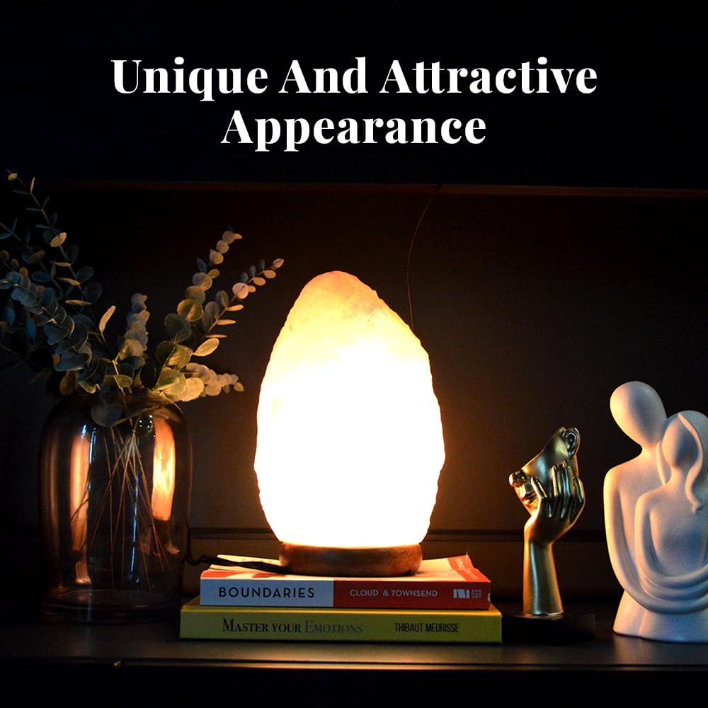 POHS 10–12 Inch Tall, 11–15 lbs Extra Large Himalayan Pink Salt Lamp | 100% Authentic Natural Hand-Carved Crystal Rock Salt Lamp with Wooden Base, Dimmable Cord & Bulb Replacement Included