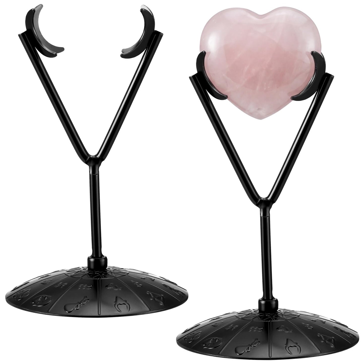 Otoolling Black 2 Pcs Heart Shape Metal Display Stand Adjustable Golden Rock Display Holder for Gemstones Minerals Agate Slabs Plates Seashell Sphere Crystal Ball Eggs Collectibles