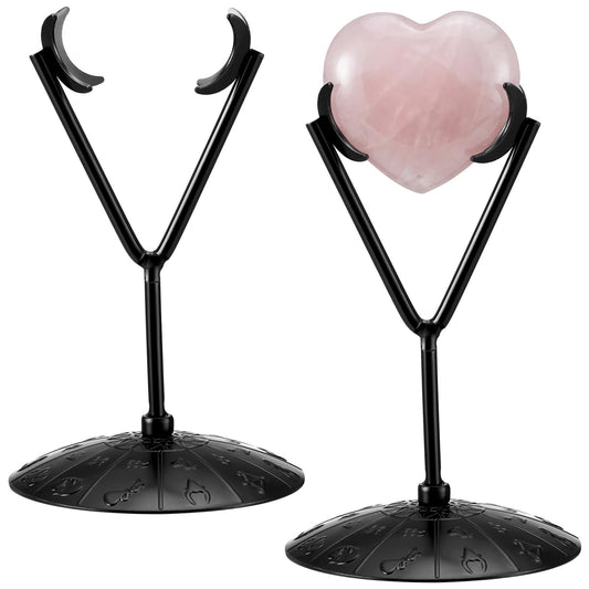 Otoolling Black 2 Pcs Heart Shape Metal Display Stand Adjustable Golden Rock Display Holder for Gemstones Minerals Agate Slabs Plates Seashell Sphere Crystal Ball Eggs Collectibles