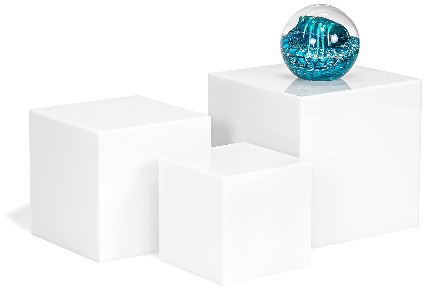 Red Co. Set of 3 Glossy White Acrylic Cube Display Nesting Riser Stands with Hollow Bottoms