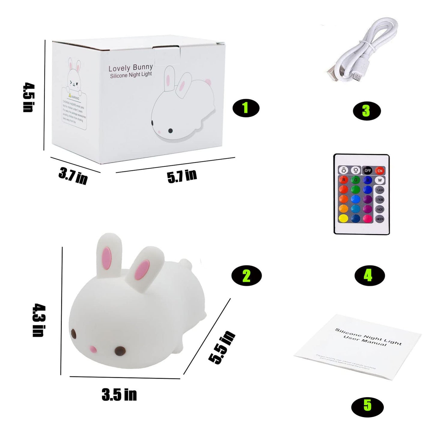 YOTOZU Cute Bunny Night Light, USB Rechargeable Cute Night Ligh with Touch Sensor and Remote Control 4 Modes 16 Colors Kid Night Light for Girls, Childrens, Toddler, Baby, and Kids Christmas Gifts