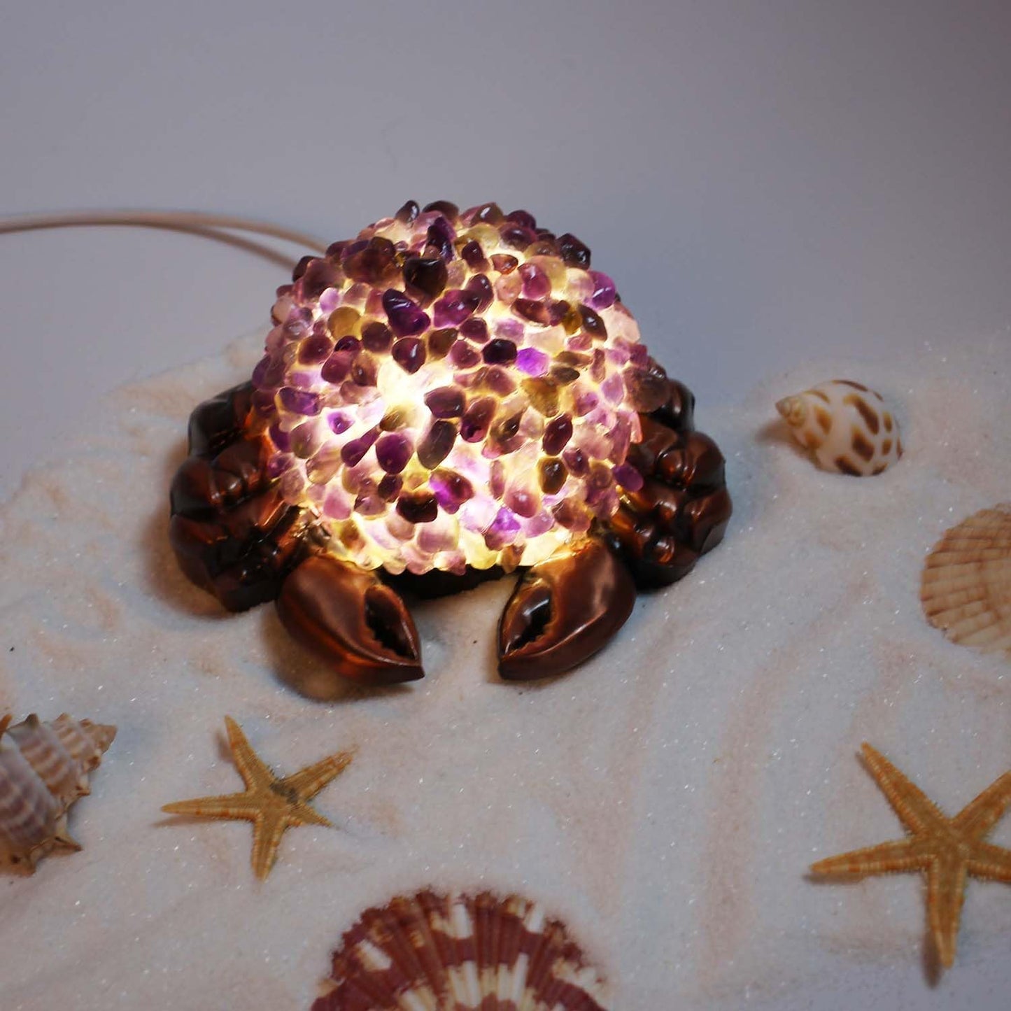 Youhot Handcrafted Amethyst Crystal Crab Table lamp, USB Powered, 3 Light Modes, Purple Shell Design, Healing Stone Decor for Home, Office (Amethyst)